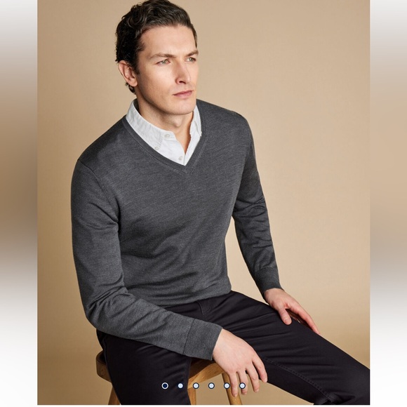 CHARLES TYRWHITT Merino V-Neck Jumper - Color Grey - Size XXXL - Picture 1 of 7